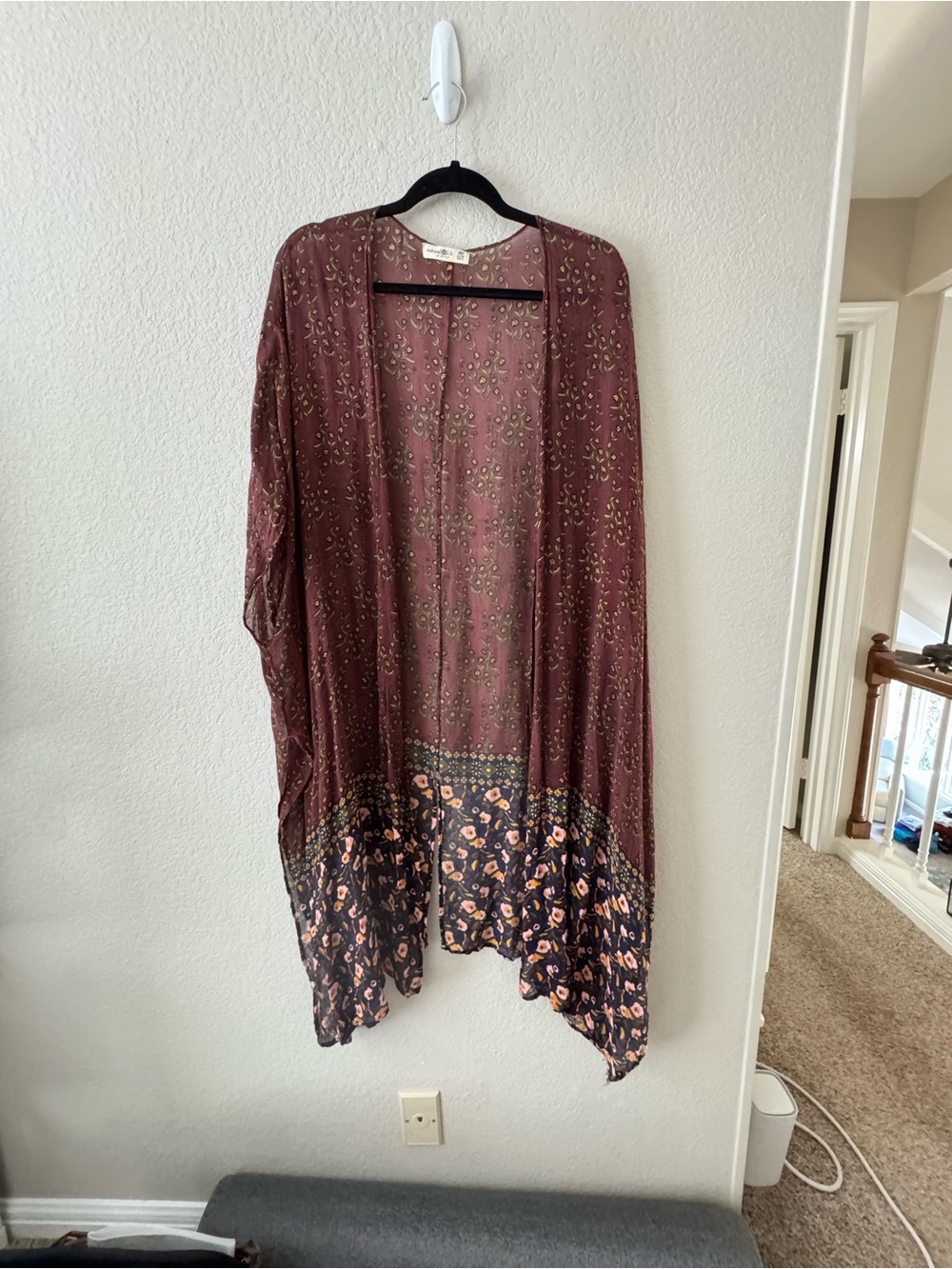 Boho Floral Natural Life Open-Front Kimono Cardigan - Brown